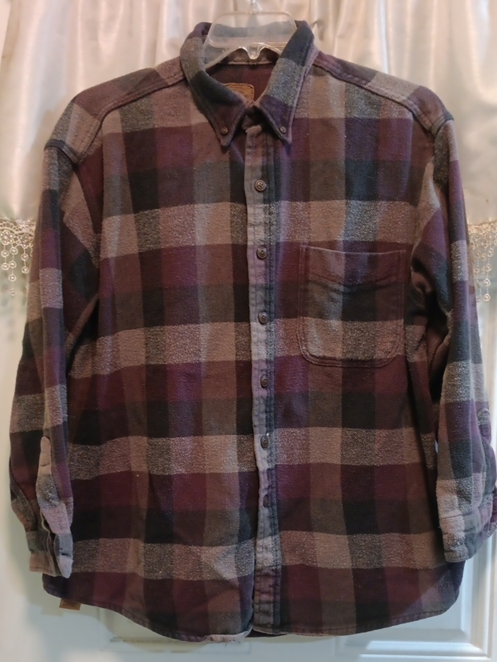 St. John's Bay Purple, Tan and Gray Plaid Button-Down Shirt